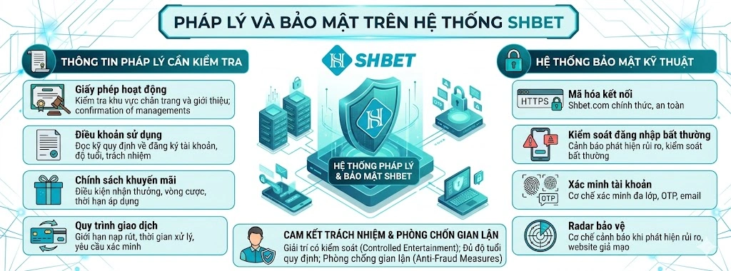 Hình minh họa chủ đề giấy phép và bảo mật tài khoản SHBET